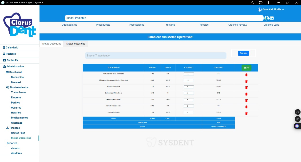 Dashboard Sysdent en laptop